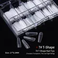 Professional ultra-thin frosted T-shaped nail tips model #7 in transparent storage box - T-Shaped / 07# (100 Pieces)