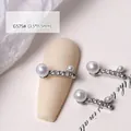 Silver nail art charm featuring shiny zircons and elegant white pearls for DIY - Pearl Bar Style (G575#)