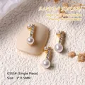 Charme d'ongle élégant doré avec perles et zircons, dimensions 3x11,5 mm, G555#. - Forme de Barre de Perles (G555#)