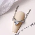Silver nail art chain jewelry featuring a sparkling heart-shaped zircon pendant charm. - Heart Rhinestone Chain Style (G578#)