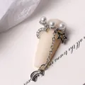 Luxury silver nail jewelry chain with pearls and zircon star moon pendants - Star Moon Pearl Chain (G580#)