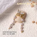 Charme d'ongle papillon avec chaîne de perles et zircon doré - Papillon à Chaîne de Perles (G558#)