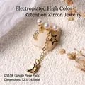 Breloque pour ongles dorée avec pendentifs étoile et lune, perles et zircon - Suspension Perle Étoile Lune (G561#)
