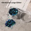 No. 05 dark green and blue chunky hexagonal nail art glitter in clear jar - 05 Iridescent Green Blue