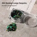 Professional 06 Korean style chunky green iridescent hexagonal nail glitter in a clear jar - 06 Dark Green Iridescent