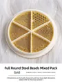 Gold round nail art caviar steel beads in 6-compartment wheel case, 0.8mm-3mm mixed sizes - Full Round Steel Bead Style (07#) / Steel Bead Wheel (Mixed Sizes) / Gold