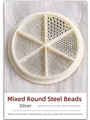 Mixed silver round steel beads for nail art in a 6-compartment wheel case. - Full Round Steel Bead Style (08#) / Steel Bead Wheel (Mixed Sizes) / Silver