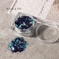 08# Blue and teal hexagonal chunky nail art glitter sequins in a professional clear jar - 08 Blue Cyan Mixed