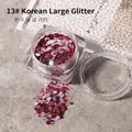 Premium deep pink hexagonal nail glitter sequins stored in clear jar for professional nail art - Color 13 (Rose Red)