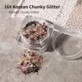 No. 16 chunky hexagonal nail sequins in a clear jar for Korean style nail art - 16 Rainbow Mixed