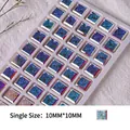 Cristal à facettes bleu irisé pour nail art, forme carrée en relief, taille 10x10mm - Style Carré (zqsp0157) / Pièce unique / Couleur AB