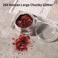 Professional red chunky hexagonal nail art glitter sequins in clear cosmetic jar - Style 26 (Dark Red)