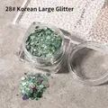 Sparkling green hexagonal nail art glitter sequins in a clear jar for DIY manicures - 28 Grass Green