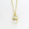 Close-up of a creative gold slipper pendant necklace with white enamel and crystals. - Drip Oil Slipper Style (aa5)