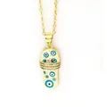 Elegant gold flip-flop pendant necklace featuring evil eye enamel and sparkling rhinestones - White