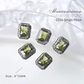 Sparkling olive green emerald cut nail art zircon decoration for manicure, 8x10mm size - Olive Green Silver Style (G511) / 1 Piece (8*10mm)