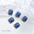 Luxury 8x10mm rectangular blue zircon nail art gems with sparkling diamond border - Sea Blue Silver Style (G512) / 1 Piece (8*10mm)