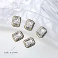 Sparkling luxury emerald-cut clear zircon nail art charm with gold plating, size 8x10mm - Clear Gold Style (G513) / 1 Piece (8*10mm)