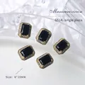 Black rectangular nail art zircon with gold pave border, 8x10mm size - Black Gold Style (G514) / 1 Piece (8*10mm)