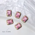 Pink rectangular zircon nail charms with gold frame and crystal border, 8x10mm size - Pink Gold Style (G515) / 1 Piece (8*10mm)