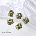 Premium square olive green rectangular zircon nail art crystals with micro-paved gold border - Olive Green Gold Style (G517) / 1 Piece (8*10mm)