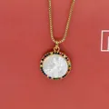 Detailed close-up of a Virgin Mary shell pendant necklace with multi-colored zirconia - Religious Figure Colorful Zirconia (a7)