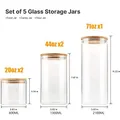 Dimensions and capacity specifications for 5-piece glass jar set with bamboo lids - Five-Piece Set
