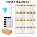 Komplettes 24-teiliges Set aus 4oz Gewürzgläsern mit Bambusdeckeln, Trichter und Etiketten - 24-Teiliges Set Runde Gewürzgläser Mit Bambusdeckel