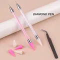 Juego de bolígrafos de punta doble para nail art con barril de cristal y pinzas - Combinación (Bolígrafo de Puntos y Pinzas y Puntas de Repuesto) / Juego de 2