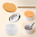 White ceramic nail art pen washing cup with stainless steel filter and wood lid detachable - Ceramic Brush Washing Cup Set