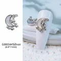 Charm ongle lune et étoile argenté avec incrustation de nacre blanche, taille 8,8x11mm - G54 / 8.8*11mm / Argent