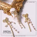 Luxury gold bow-knot nail charms with hanging pearls and zircon - Pearl Bow Tassel (G0076#)