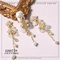 Elegant gold starfish nail charm with pearls, shells, and dangling glass bead chains - Ocean Style Chain Pendant (G0077#)