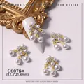 Luxury gold-plated nail jewelry charm with square zircon and dangling white pearls - Square Pearl Pendant (G0078#)
