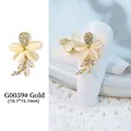 Charme d'ongle fleur en pierre œil de chat doré avec pompon feuille en zircon chic - G59 / 10.7*15.7mm / Or
