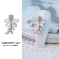 Élégant bijou d'ongle fleur en argent avec œil de chat et détails en zircon brillant - G59 / 10.7*15.7mm / Argent