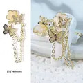 Charm ongle papillon doré avec fleur en coquillage et pampille en zircon - G62 / 12*40mm / Or