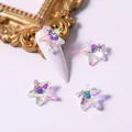 Luxury iridescent zircon star nail art charm with a mini silver star embellishment - Silver Iridescent Star (G0089 Silver)