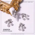 Luxury G0092 nail art charm featuring elegant white pearls and sparkling zircon stones - Silver Square Pendant (G0092 Silver)