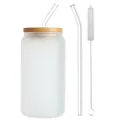 Frosted 16oz sublimation glass can tumbler set with bamboo lid glass straws and cleaning brush - Single Layer Frosted Can / Frosted Blank Set / Sublimation Frosted