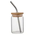 Petit verre transparent de 3,5 oz avec couvercle en bambou et paille en acier inoxydable - Pièce Unique / Petit Verre Transparent