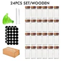 Juego de 24 frascos de vidrio para especias con tapas de madera y etiquetas cocina - Colección de 24 Frascos Especias Tapa Madera Acacia