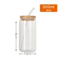 16oz 500ml clear glass can cup with bamboo lid and glass straw for cold drinks - Bamboo Lid (16oz) / Single Mug / Clear