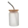 Vaso de vidrio esmerilado de 3.5 oz con tapa de bambú y pajita de acero inoxidable - Pieza Única / Vaso Pequeño Esmerilado