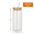 600ml 20oz clear glass can cup with bamboo lid and straw, 17cm tall tumbler - Bamboo Lid (20oz) / Single Mug / Clear
