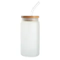 Premium 16oz frosted glass can cup featuring an eco-friendly bamboo lid and clear glass straw - Frosted Cup (20oz) / With Bamboo Lid + Straw