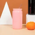 Close-up of pink can-shaped 16oz glass cup with lid and straw on aesthetic background - Can Shape With Pink Lid Straw / 16oz/500ml / Pink