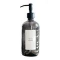 Refillable dark gray glass dish soap dispenser with black pump and white label - Black Stainless Steel Pump / 500ml (Without Sticker)