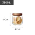 Clear 350ml square glass food storage jar with natural acacia wood lid for kitchen use - 9*10cm 350ml