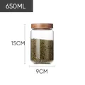 650ml square glass food storage jar with natural acacia wood lid for kitchen - 9*15cm 650ml
